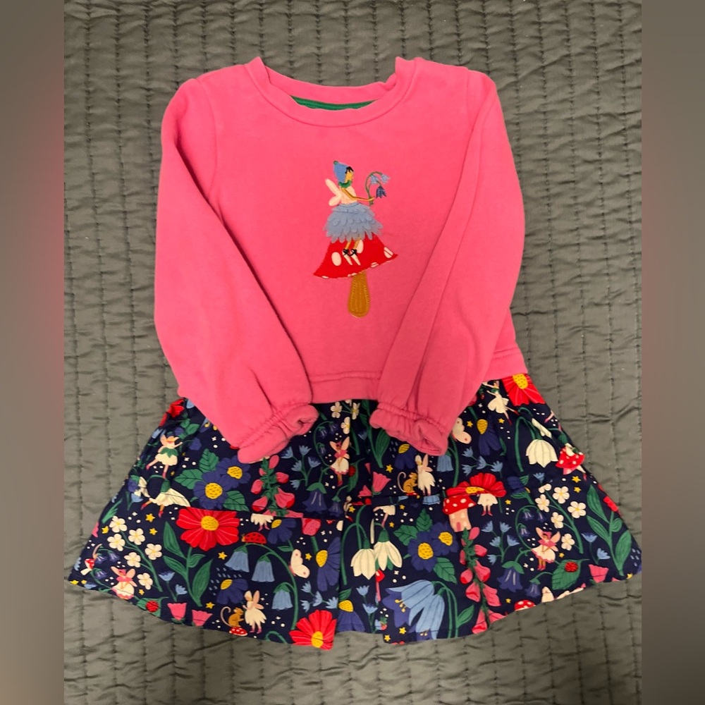 Mini Boden - UK Collection 
Kids' Appliqué Hotchpotch Dress
BLUE FOREST FAIRIES